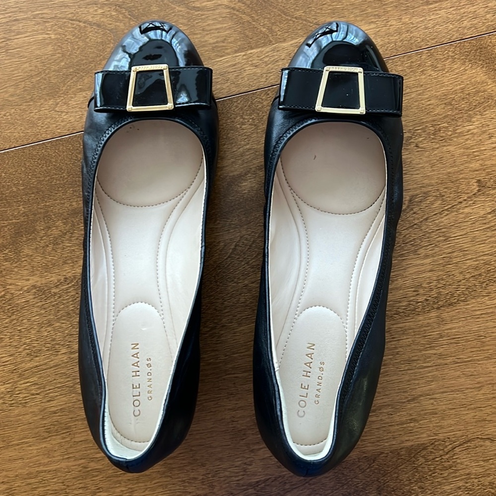 Cole Haan slip on wedge black patent